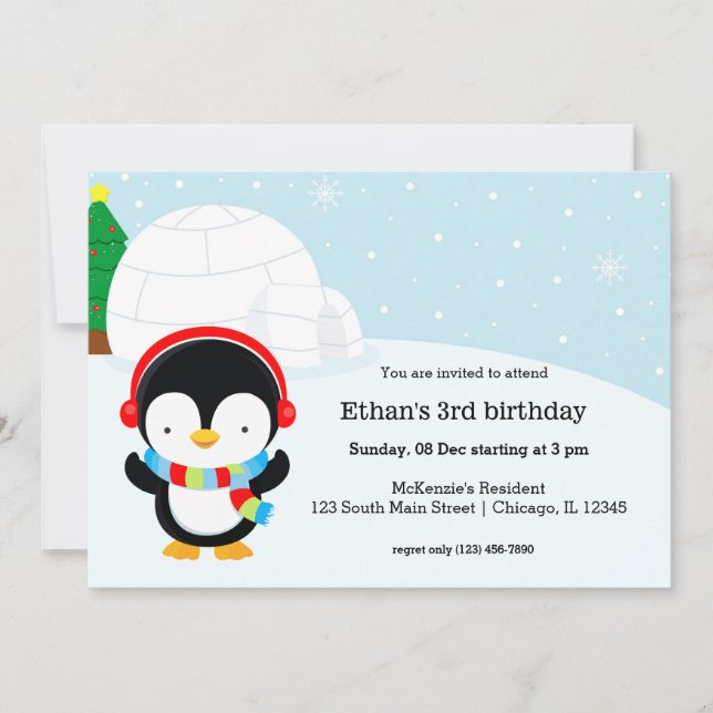 Invitación Fiesta de cumpleaños de pingüino lindo (Anverso)