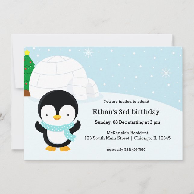 Invitación Fiesta de cumpleaños de pingüino lindo (Anverso)
