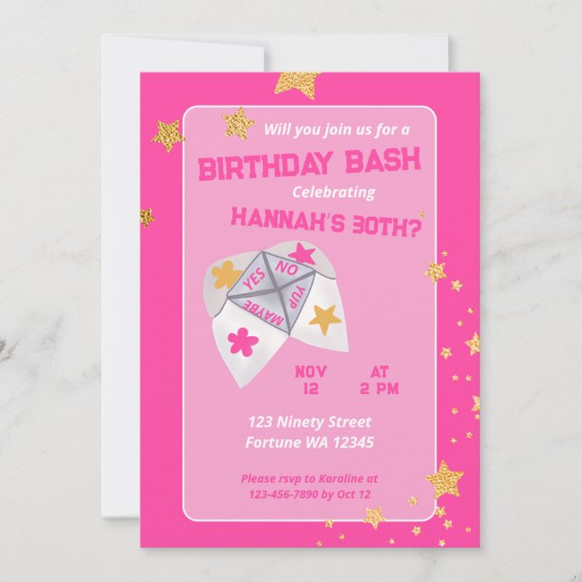Invitación Fiesta de cumpleaños de Pink Cootie Catcher de los (Anverso)