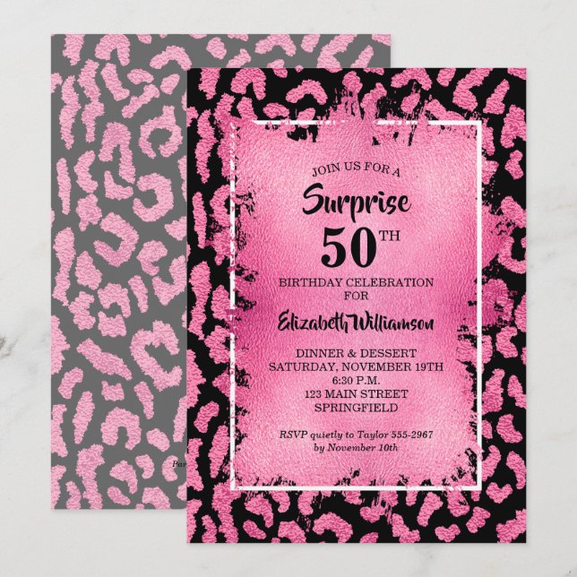 Invitación Fiesta de cumpleaños de Pink Leopard (Anverso / Reverso)