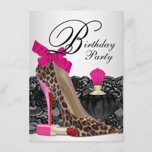 Invitación Fiesta de cumpleaños de Pink Leopard High Heel Sho