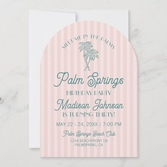 Invitación Fiesta de cumpleaños de Pink Palm Springs Pastel B (Anverso)
