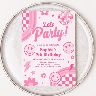 Invitación Fiesta de cumpleaños de Pink Retro Groovy