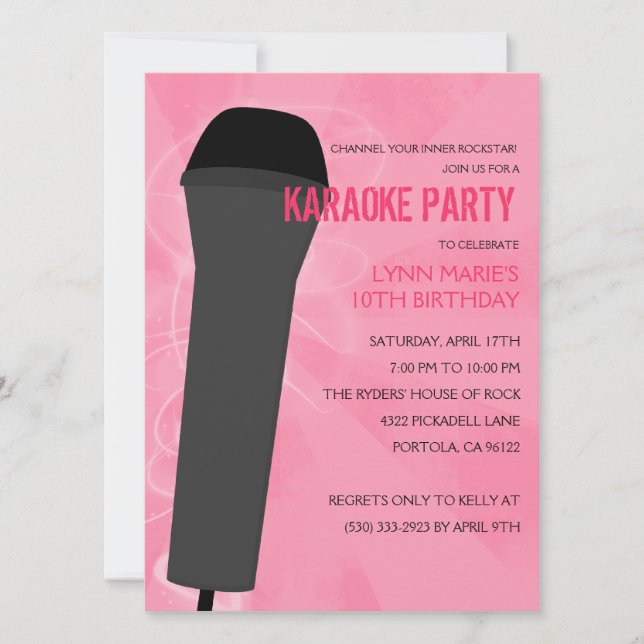 Invitación Fiesta de cumpleaños de Pink Rock Out Karaoke (Anverso)