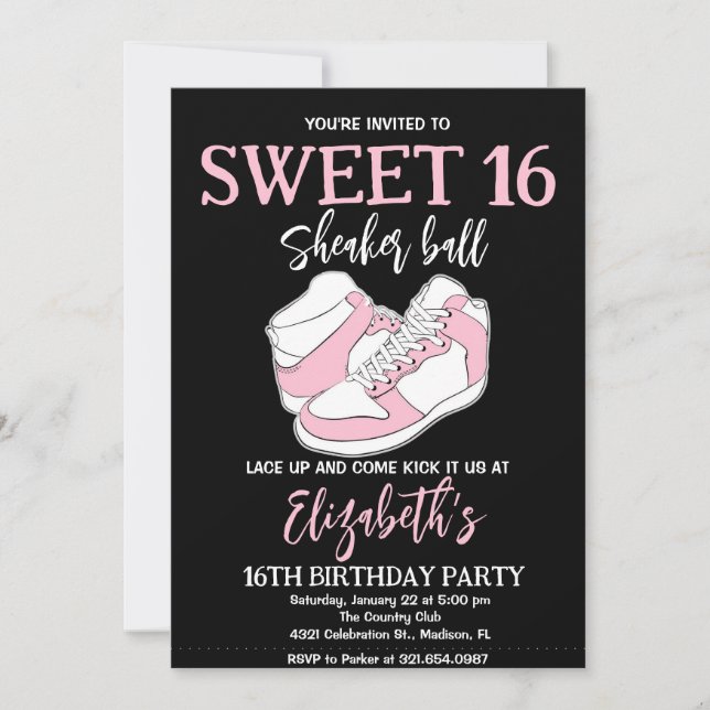 Invitación Fiesta de cumpleaños de Pink Sneaker Bash (Anverso)