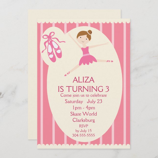 Invitación Fiesta de cumpleaños de Pink Tutu Ballerina (Anverso / Reverso)