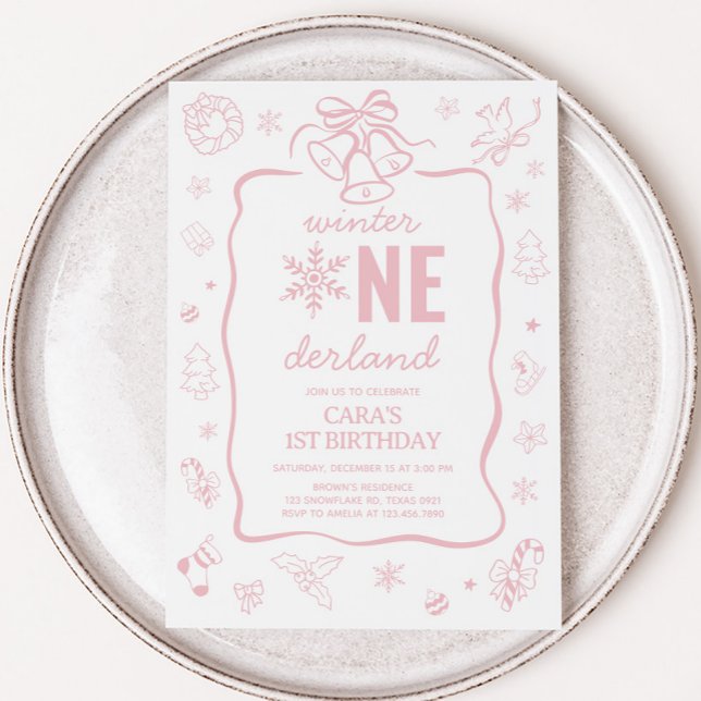 Invitación Fiesta de cumpleaños de Pink Winter Onederland  (Winter Onederland Birthday Invitation)