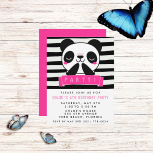 Invitación Fiesta de cumpleaños de Pink y Black Cute Panda pa