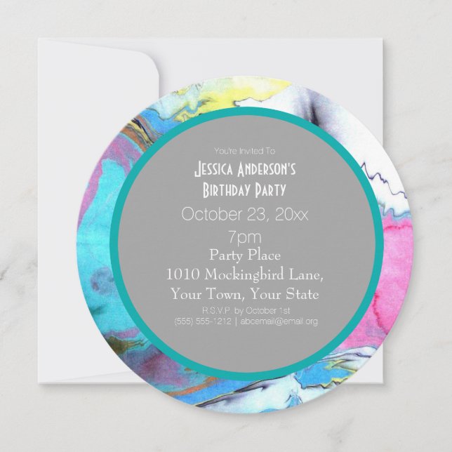 Invitación Fiesta de cumpleaños de pintura de arte acuático (Anverso)