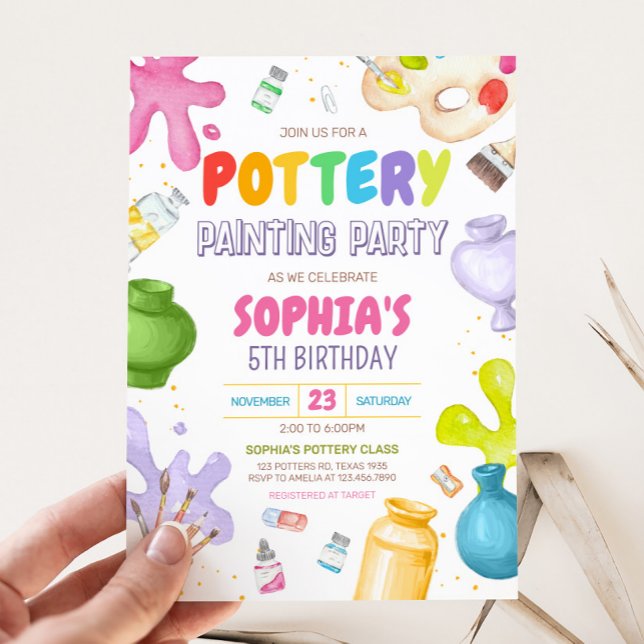 Invitación Fiesta de cumpleaños de pintura de cerámica (Painting Pottery Birthday Party Invitation)