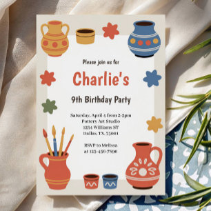 Invitación Fiesta de Cumpleaños de Pintura de Cerámica con Ac