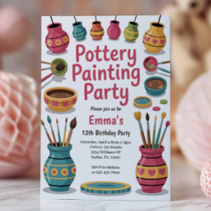 Invitación Fiesta de Cumpleaños de Pintura de Cerámica con Ac