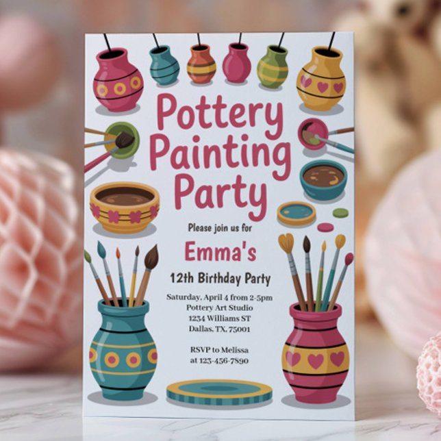 Invitación Fiesta de Cumpleaños de Pintura de Cerámica con Ac (Subido por el creador)