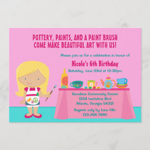 Invitación Fiesta de cumpleaños de pintura de cerámica y arte