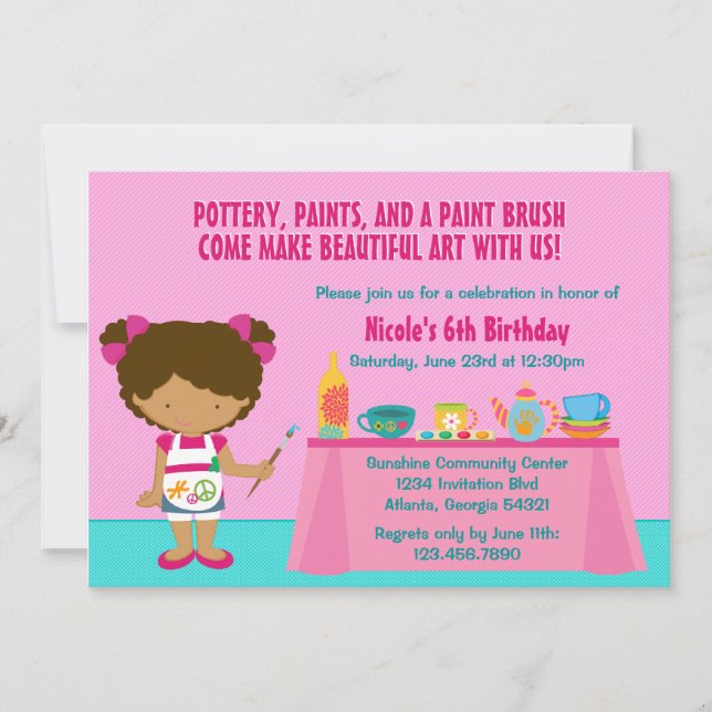Invitación Fiesta de cumpleaños de pintura de cerámica y arte (Anverso)