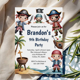 Invitación Fiesta de Cumpleaños de Piratas en la Playa de Ver
