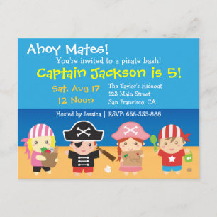 Invitación Fiesta de Cumpleaños de Piratas Lindos para Niños
