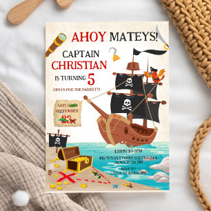 Invitación Fiesta de cumpleaños de piratas para niños Ahoy Ma