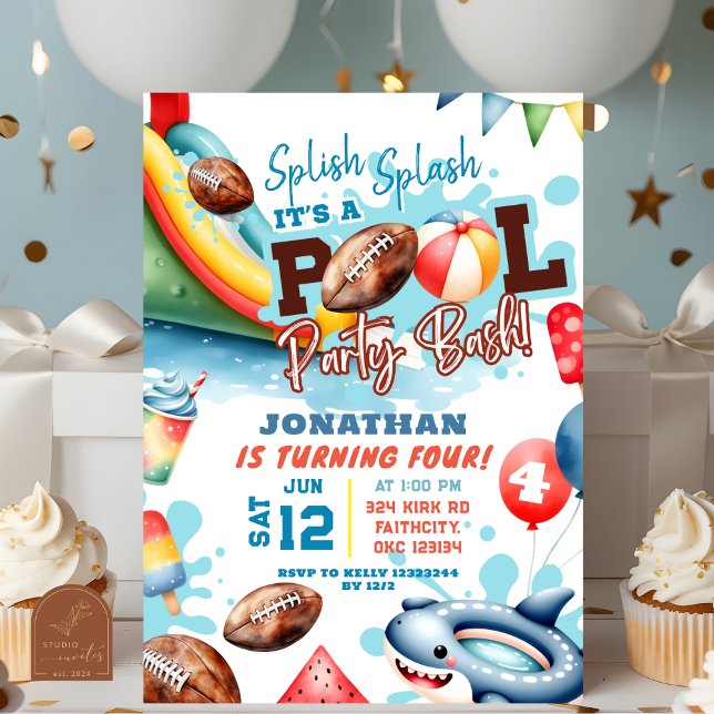 Invitación Fiesta de cumpleaños de piscina de fútbol american (Subido por el creador)