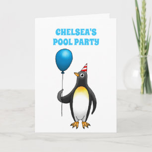 Invitación Fiesta de Cumpleaños de Piscina de Verano de Pingü
