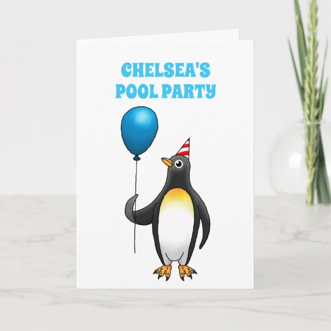 Invitación Fiesta de Cumpleaños de Piscina de Verano de Pingü (Anverso)
