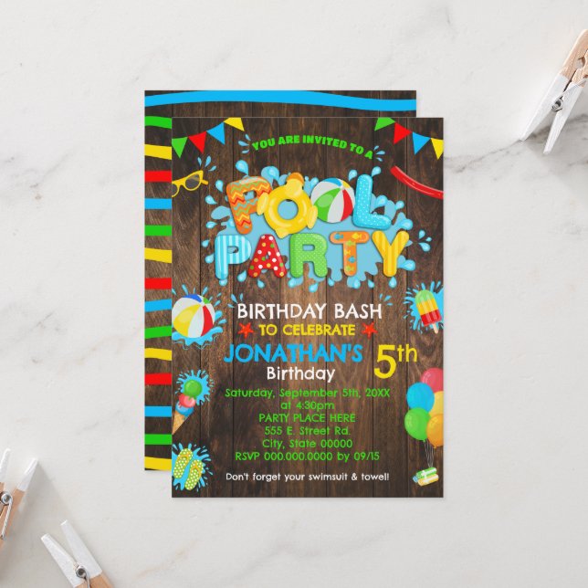 Invitación Fiesta de cumpleaños de piscina Duque de goma Made (Anverso/Reverso In Situ)