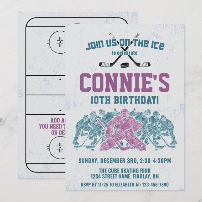 Invitación Fiesta de cumpleaños de pista de hockey sobre hiel (Anverso / Reverso)