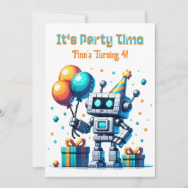 Invitación Fiesta de cumpleaños de Pixel Art Robot Boy