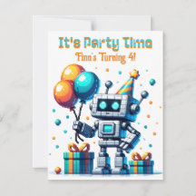Fiesta de cumpleaños de Pixel Art Robot Boy