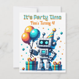 Invitación Fiesta de cumpleaños de Pixel Art Robot Boy