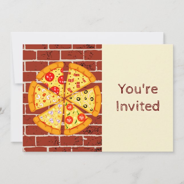 Invitación Fiesta de cumpleaños de Pizza (Anverso)