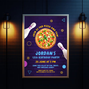 Invitación Fiesta de cumpleaños de Pizza Bowling