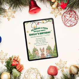 Invitación Fiesta de cumpleaños de pizza de pijama navideño,