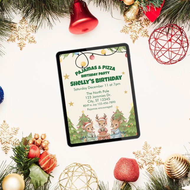 Invitación Fiesta de cumpleaños de pizza de pijama navideño,  (Subido por el creador)