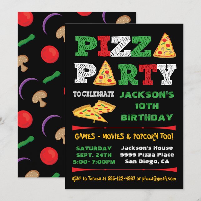 Invitación Fiesta de cumpleaños de Pizza Fiesta Slice (Anverso / Reverso)