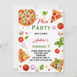 Invitación Fiesta de Cumpleaños de Pizza Italiana con Acuarel