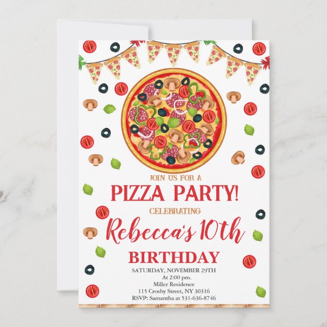 Invitación Fiesta de cumpleaños de Pizza, rebanada de cumplea (Anverso)