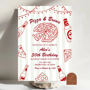 Invitación Fiesta de cumpleaños de Pizza y Cervezas Dibujadas