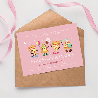 Invitación Fiesta de Cumpleaños de Pizza y Pijamas Noche de S