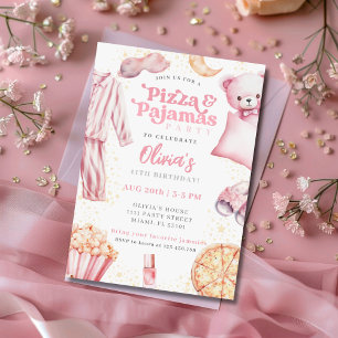 Invitación Fiesta de Cumpleaños de Pizza y Pijamas Sleepover
