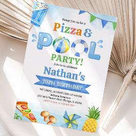 Invitación Fiesta de Cumpleaños de Pizza y Piscina