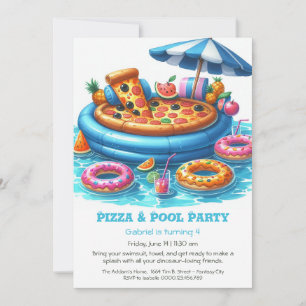 Invitación Fiesta de cumpleaños de pizza y piscina - diseño d