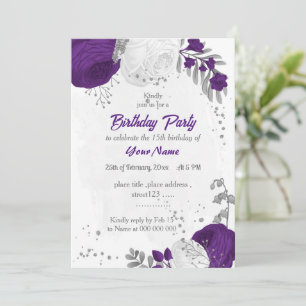 Invitación fiesta de cumpleaños de plata de flores reales mor