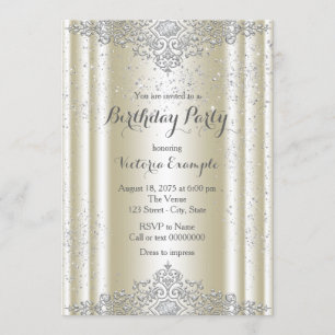Invitación Fiesta de cumpleaños de plata de marfil elegante