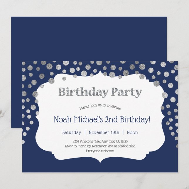 Invitación Fiesta de cumpleaños de plata del punto de la (Anverso / Reverso)
