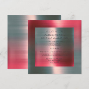 Invitación Fiesta de cumpleaños de plata roja rosada metálica