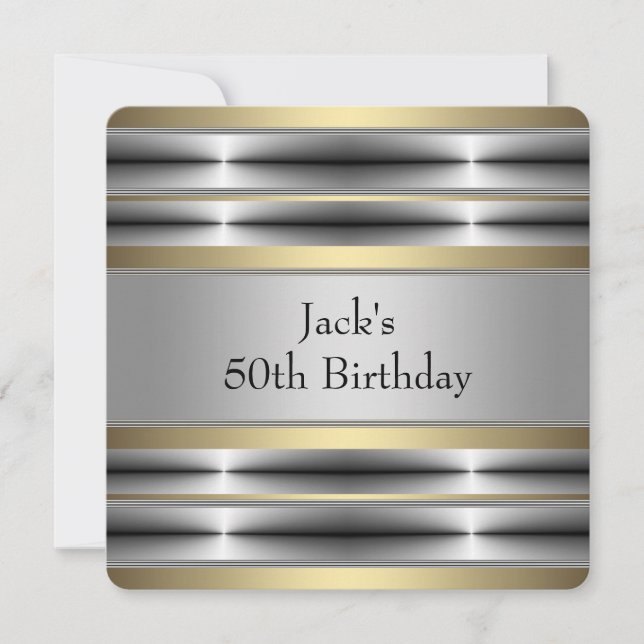 Invitación Fiesta de cumpleaños de plata y oro para hombre (Anverso)