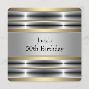 Invitación Fiesta de cumpleaños de plata y oro para hombre
