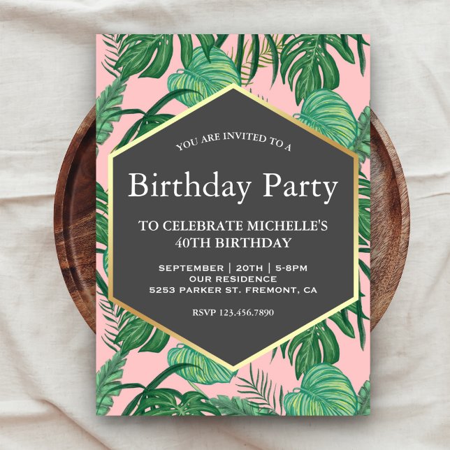Invitación Fiesta de Cumpleaños de Playa con Hojas Tropicales (Subido por el creador)