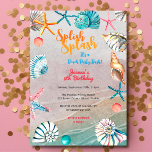 Invitación Fiesta de cumpleaños de playa de verano con salpic